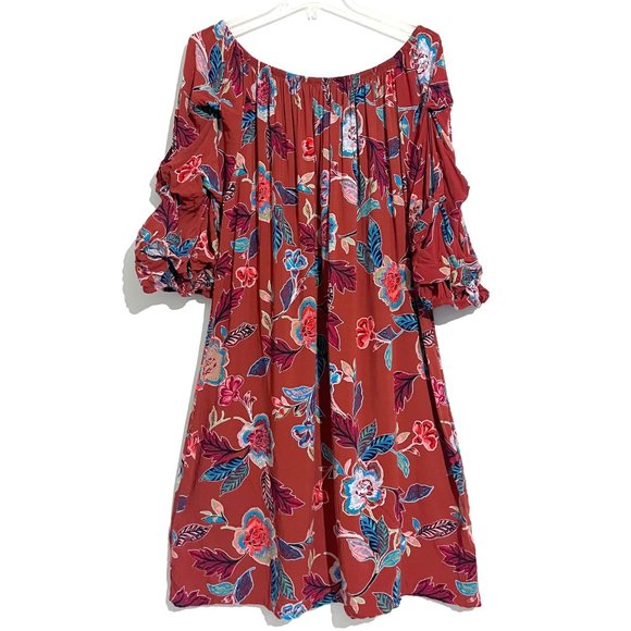 Ivy Street Tropical Floral Flowy Off-The-Shoulder Dress - Picture 1 of 13